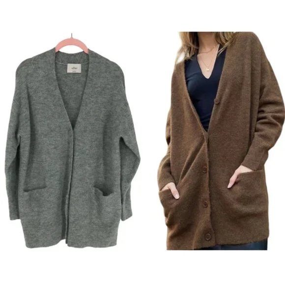 ARITZIA Wilfred V-neck Button-up Alpaca Bilbao Cardigan in Heather Gray - Picture 1 of 9